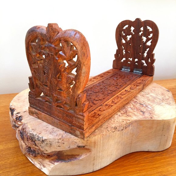 Vintage Wood Carved Expanding Book Shelf